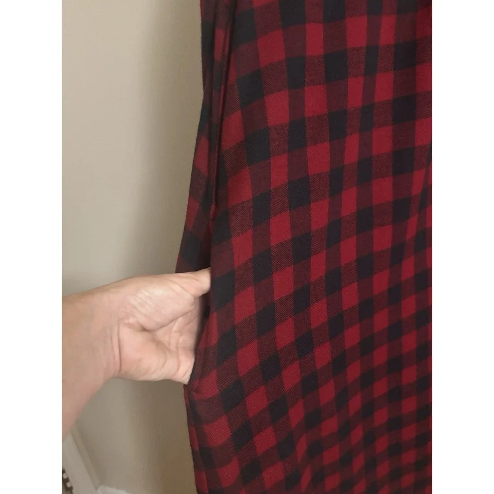 L.L. Bean Scotch Plaid Cotton Flannel Red Classic Pockets Nightgown Medium NEW